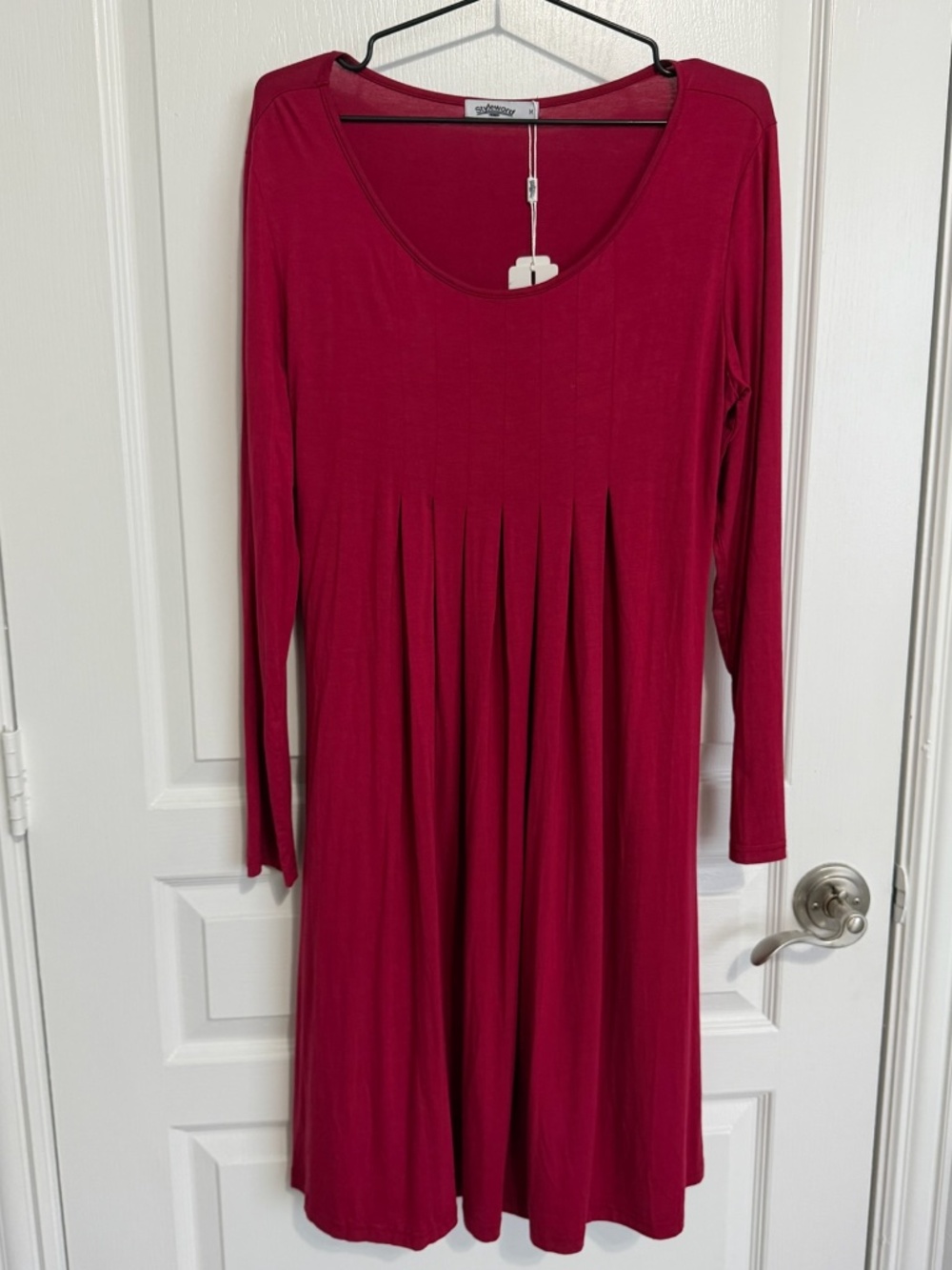 NWT STYLEWORD Raspberry Pink Pleated Empire Waist Long Sleeve Dress M